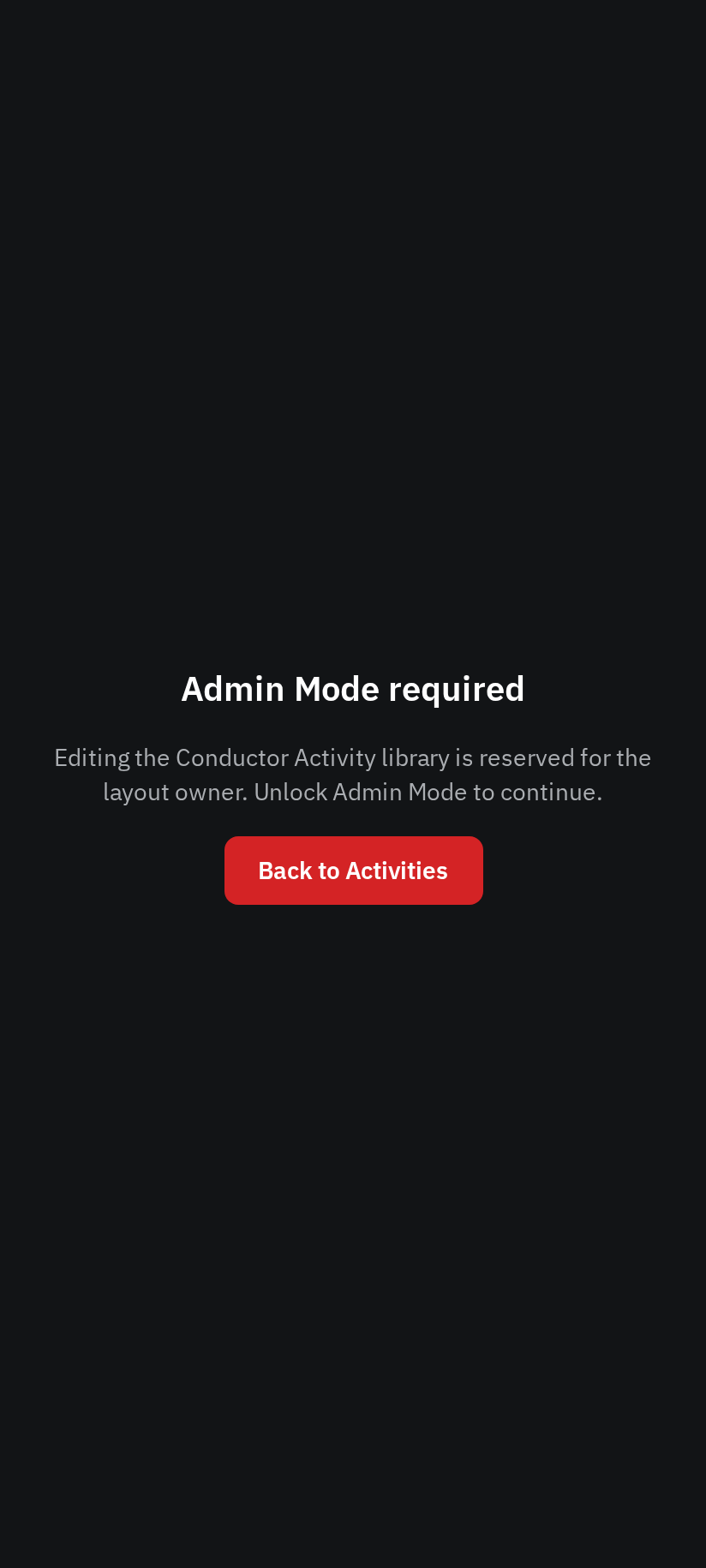 Notice that Admin Mode is required to use the Builder