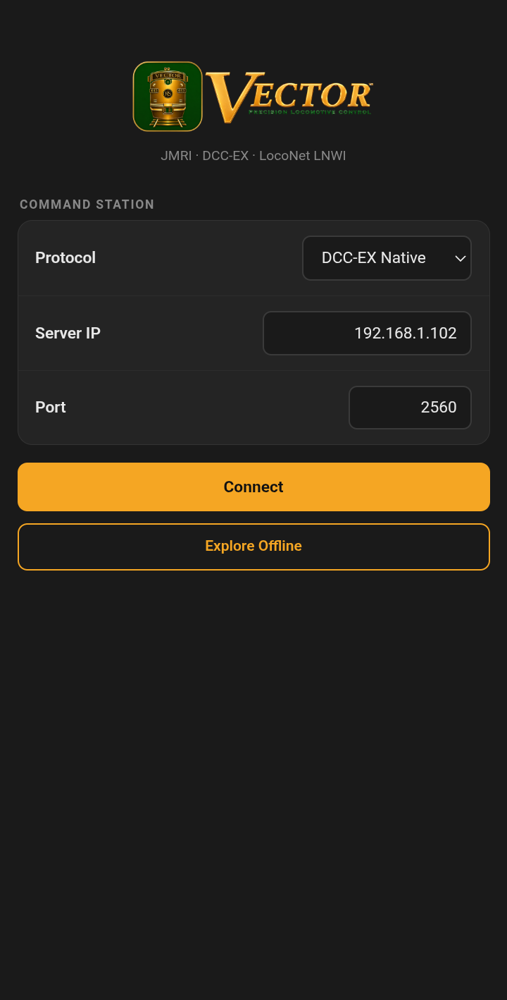 Figure 3.1 — The connection screen. Three settings, then Connect.